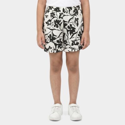 Girls' Black Regular Fit Floral Print Shorts