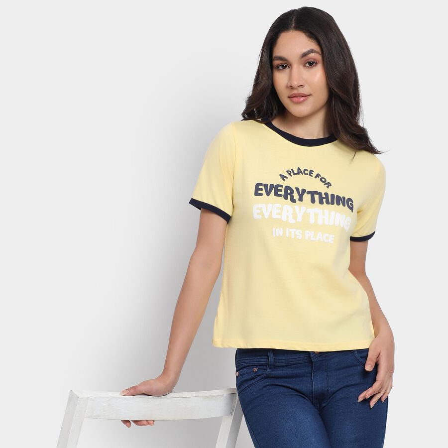 Ladies' 100% Cotton Round Neck T-Shirt, Yellow, large