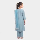 Girls Light Blue V-Neck Kurta and Pant Fusion Set, हल्का नीला, small