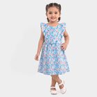 Girls' Light Blue Floral Printed Fit and Flare Frock, Light Blue, small