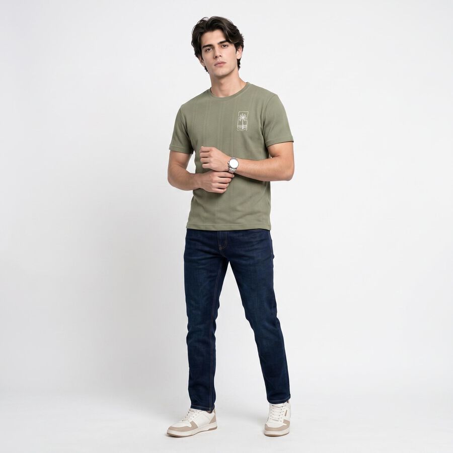 Men's Olive Green Round Neck Regular T-Shirt, हल्का हरा, large