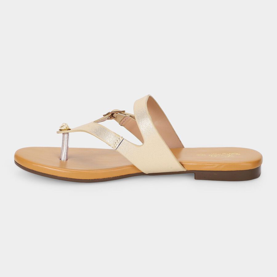 Women's Gold Buckle Strap Thong Sandals, गोल्डन, large