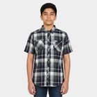 Boys Navy Blue Cotton Short Sleeves Collared Regular Fit Shirt, नेवी ब्लू, small