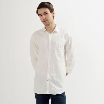 Men's Rich White Cotton Classic Collar Casual Shirt