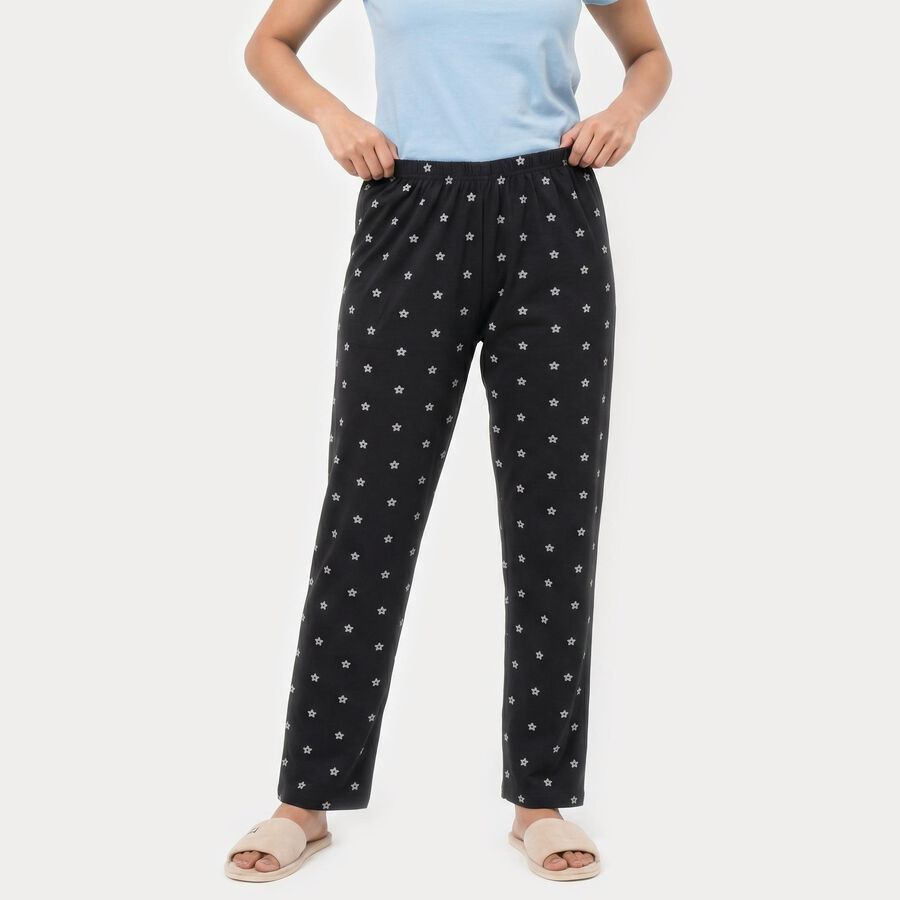 Women's Dark Grey Straight Fit Star Printed Pyjama, Dark Grey, large
