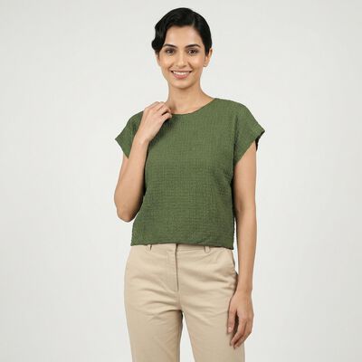 Women's Green Cotton Blend Top