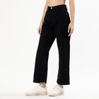 Women's Jet Black Wide-Leg High-Rise Jeans, Black, small image number null