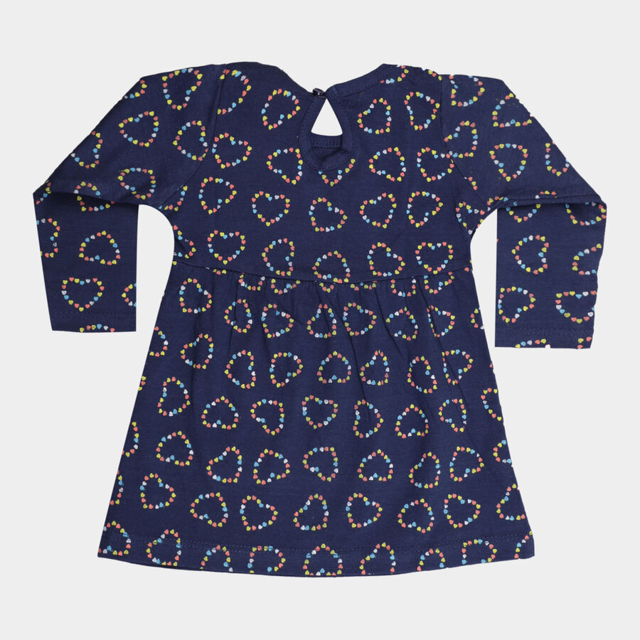 Infants Cotton Printed Frock, Navy Blue, large image number null