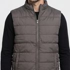 Men's Dark Grey Stand Collar Puffer Jacket, Dark Grey, small