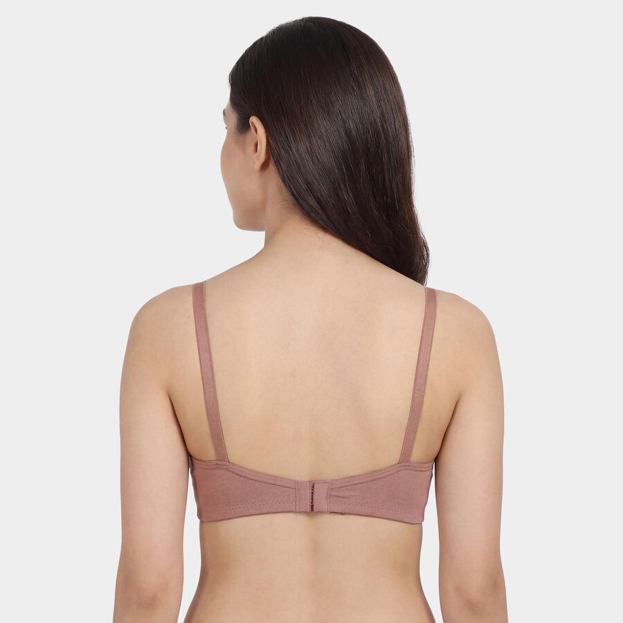 Women's Brown Cotton Blend V-Neck Wireless Non-Padded Bra, Brown, large
