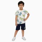 Boys' Off White Cotton Round Neck Dinosaur Printed Baba Suit, Off White, small image number null