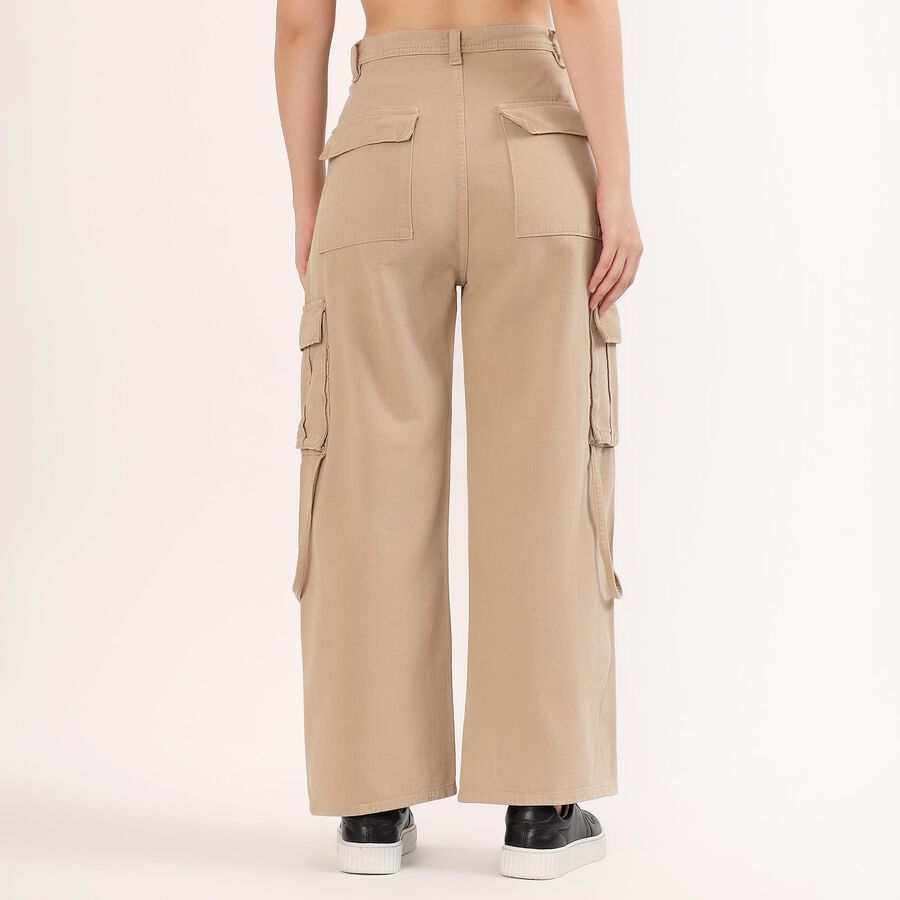 Women's Beige Wide Leg Cargo Jeans, ऑफ व्हाइट, large image number null