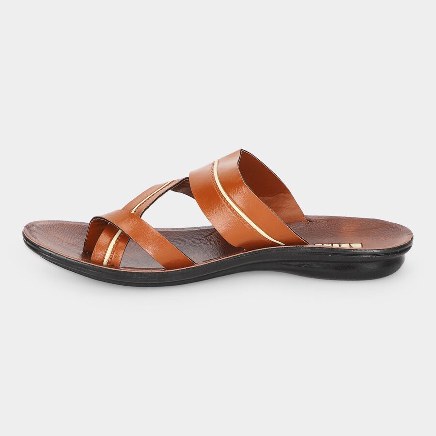 Men's Tan Toe-Loop Slip-On Sandals, टैन, large