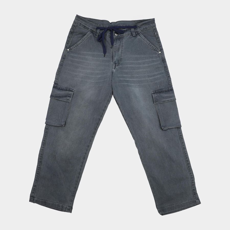 Boys' Grey Regular Fit Cargo Jeans, हल्का ग्रे, large