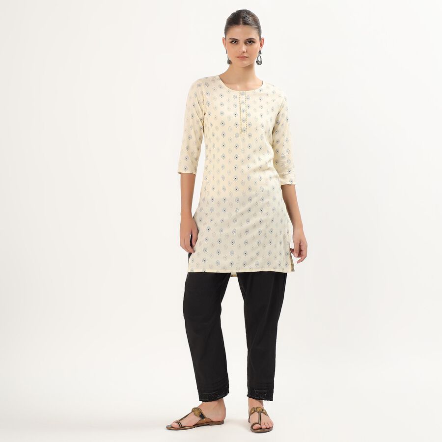 Women's Eggshell White Round Neck Printed Kurta, ऑफ व्हाइट, large image number null