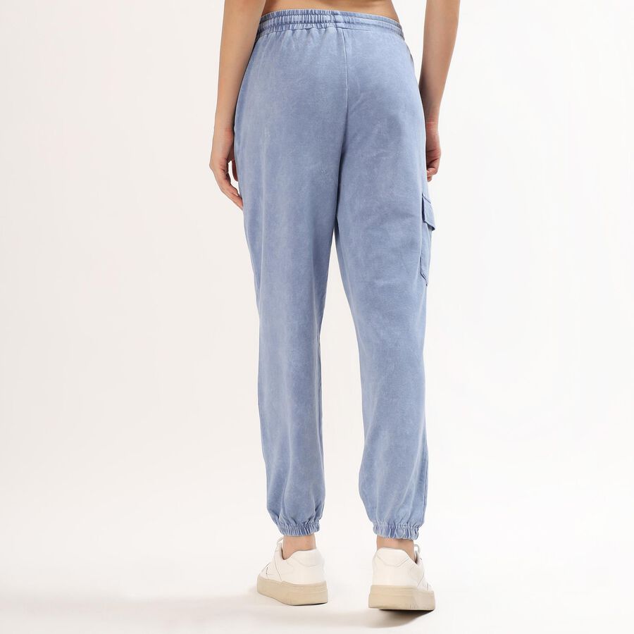Women's Washed Blue Jogger Fit Cargo Track Pants, Light Blue, large image number null