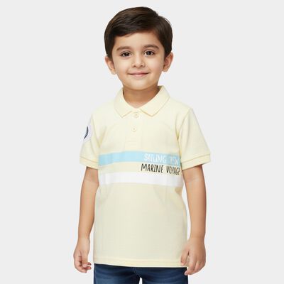 Boys Yellow Cotton Polo Neck Casual T-Shirt