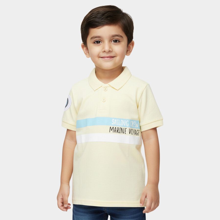 Boys Yellow Cotton Polo Neck Casual T-Shirt, Yellow, large