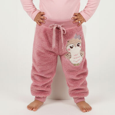 Girls Dusty Rose Fleece Owl Embroidered Pyjama