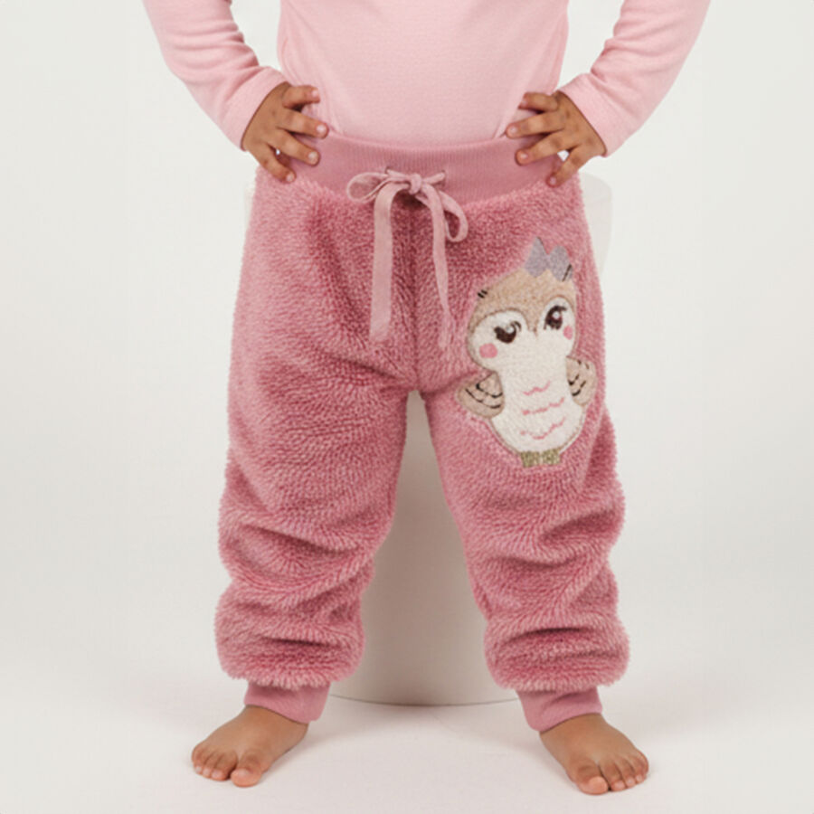 Girls Dusty Rose Fleece Owl Embroidered Pyjama, गुलाबी, large image number null