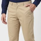 Men's Beige Flat-Front Trousers, गहरा पीला, small