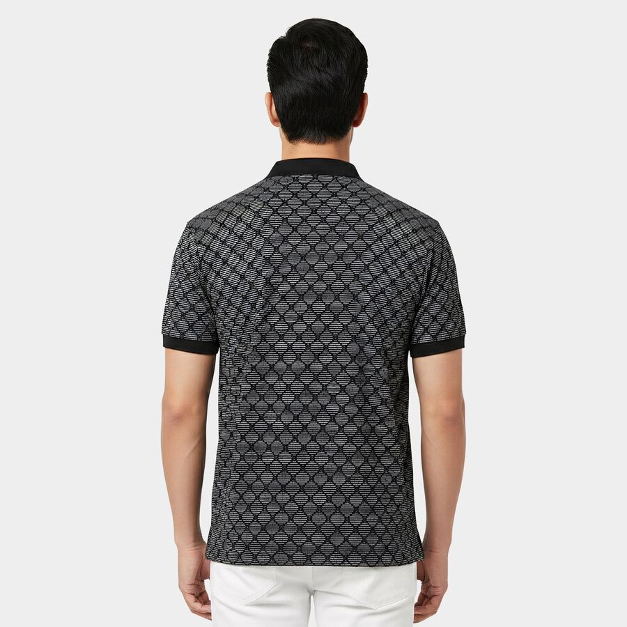Men's Navy Blue Cotton Polo Neck Printed T-Shirt, नेवी ब्लू, large