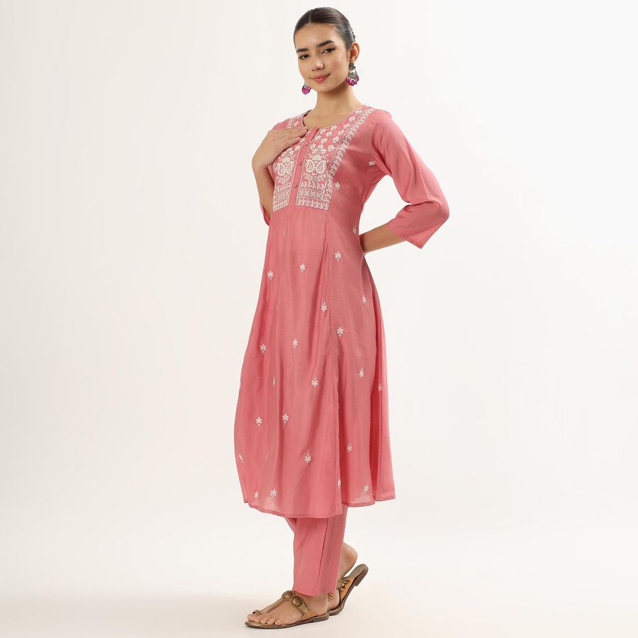 Women's Dusty Rose Pink Round Neck Bohemian Ethnic Set, गुलाबी, large image number null