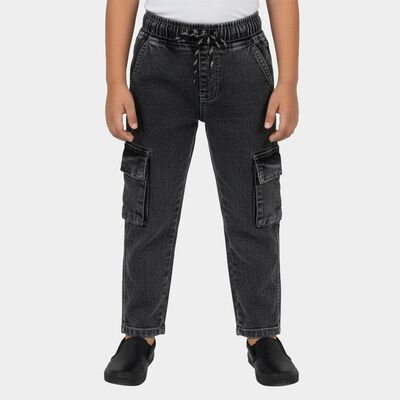 Boys' Grey Cargo Fit Elastic Waist Jeans