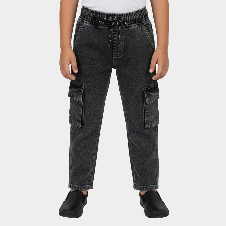 Boys' Grey Cargo Fit Elastic Waist Jeans, Light Grey, large