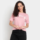 Round Neck Cropped T-Shirt, Pink, small image number null