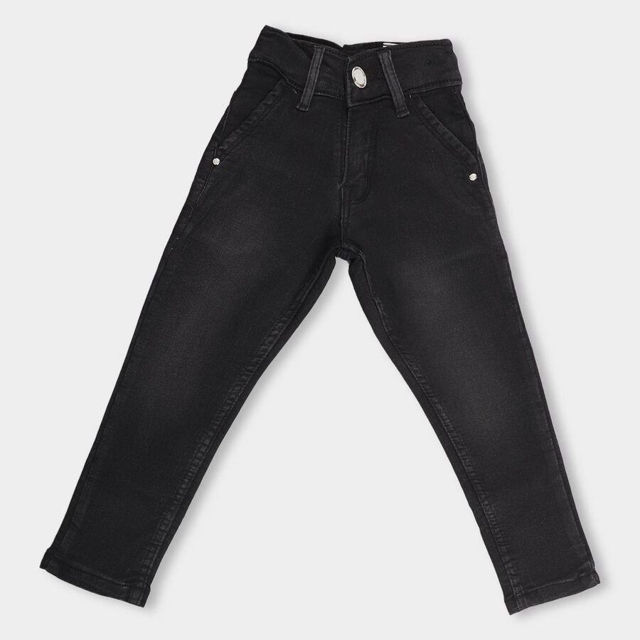 Boys Jet Black Regular Fit Classic Jeans, काला, large image number null