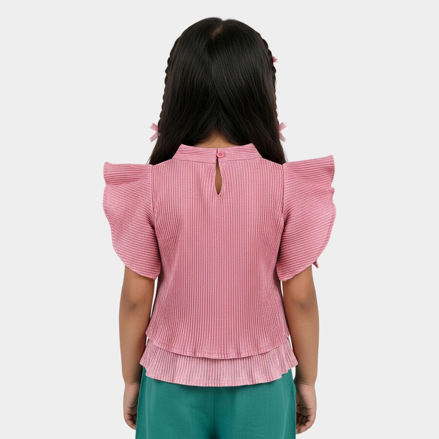 Girls Pink High Neck Romantic T-Shirt, गुलाबी, large