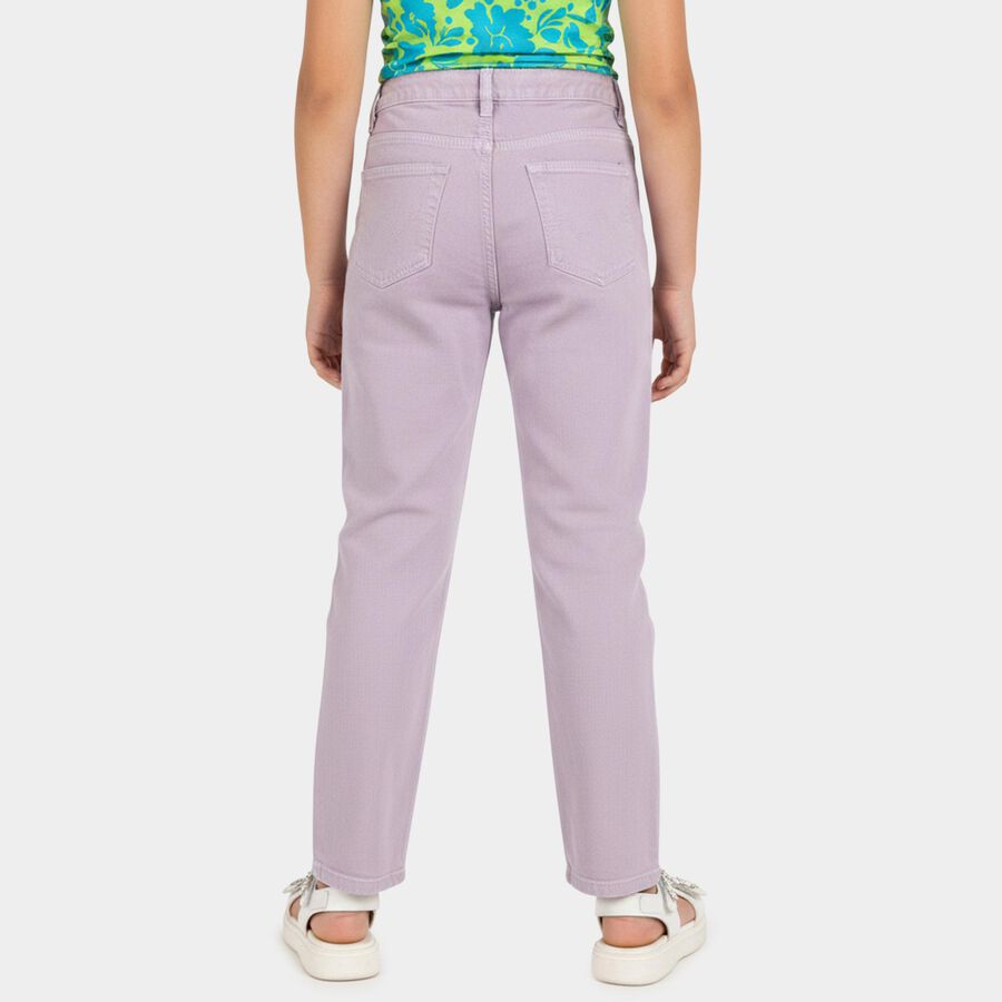 Girls' Lavender Straight Fit Embroidered Jeans, Lilac, large