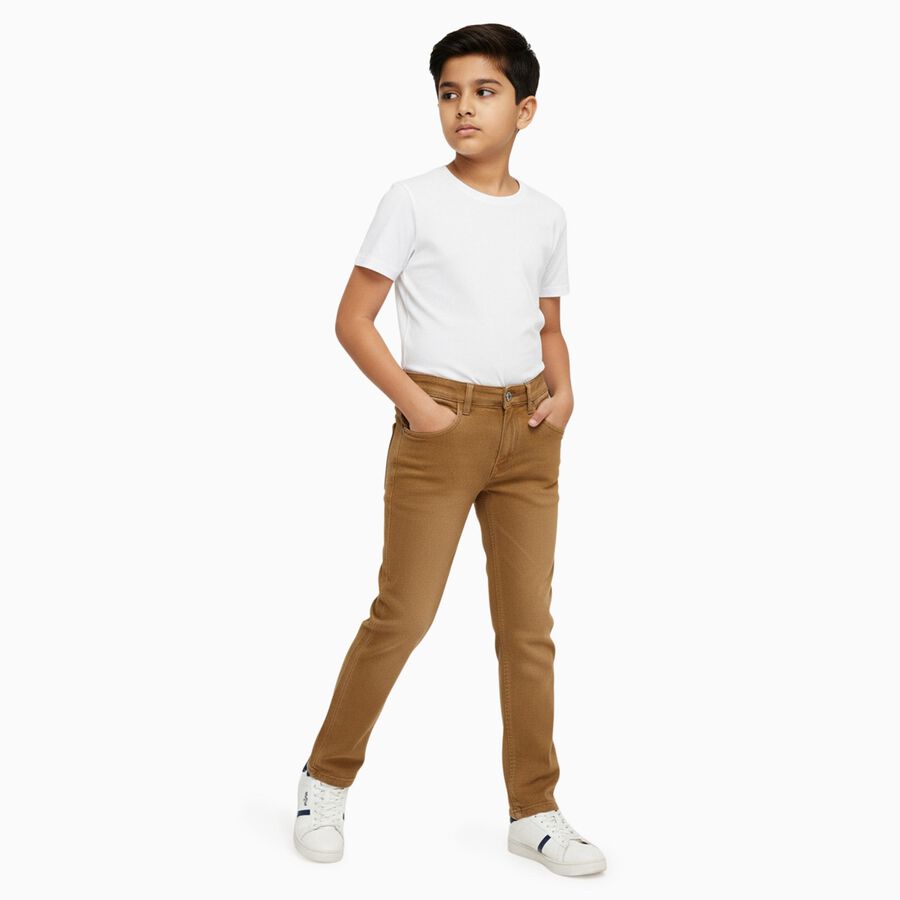 Boys' Warm Caramel Brown Slim Fit Jeans, गहरा पीला, large image number null