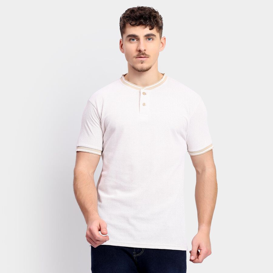 Men's Henley Half Sleeves T-Shirt , Beige, large image number null