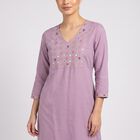 Women's Lilac V-Neck Embroidered Kurta, Lilac, small