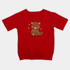 Girls Red Cotton Round Neck Casual T-Shirt, Red, small