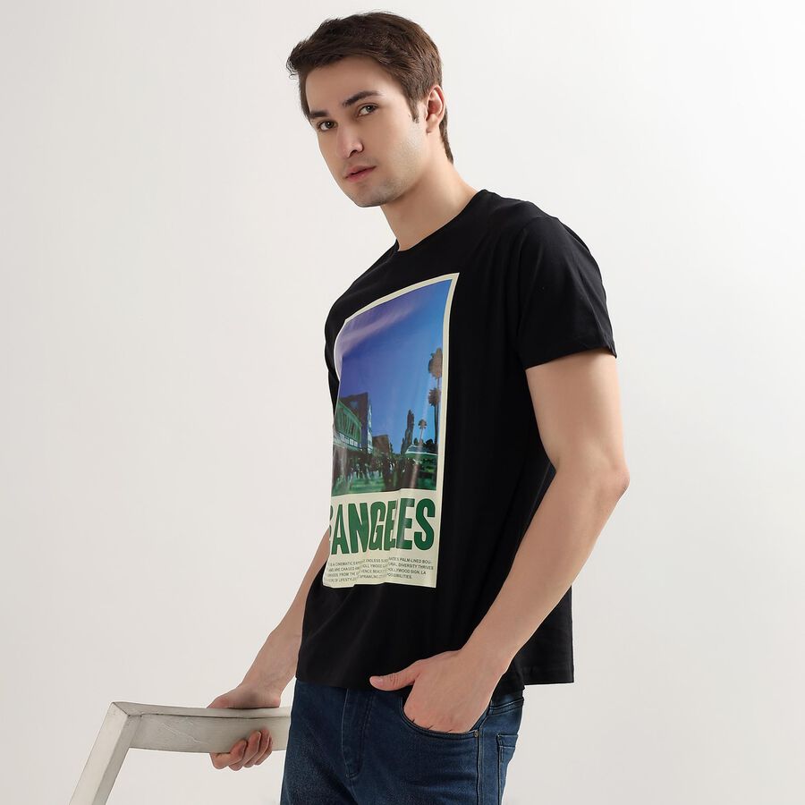 Men's 100% Cotton Round Neck Half Sleeves T-Shirt, Black, large