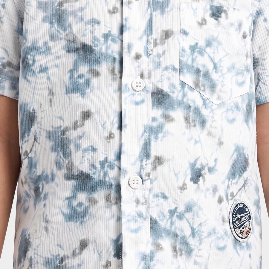 Boys White Printed Collar Shirt, सफ़ेद, large