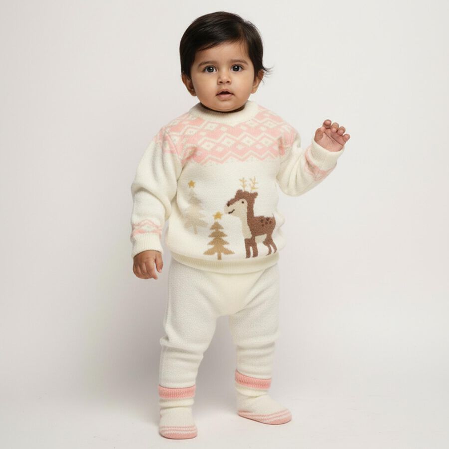 Infants Off-White Crew Neck Casual Pullover, ऑफ व्हाइट, large image number null
