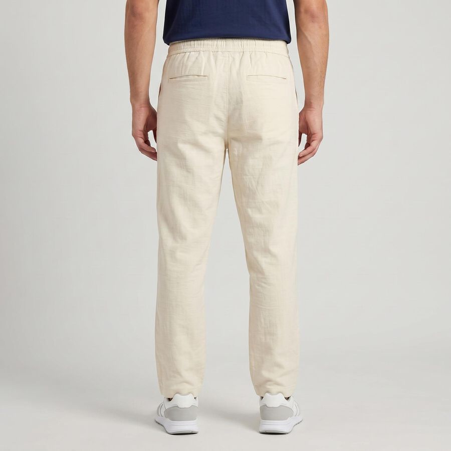 Men's Ecru Melange Slim Fit Drawstring Casual Trousers, Ecru Melange, large