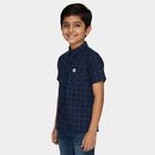 Boys Navy Blue Cotton Classic Collar Casual Shirt, Mid Blue, small