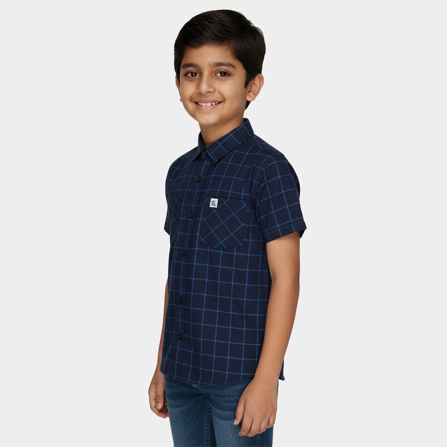 Boys Navy Blue Cotton Classic Collar Casual Shirt, Mid Blue, large
