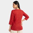 Women's Rust Notch Neck EmbroideRust A-Line Kurti, रस्ट, small