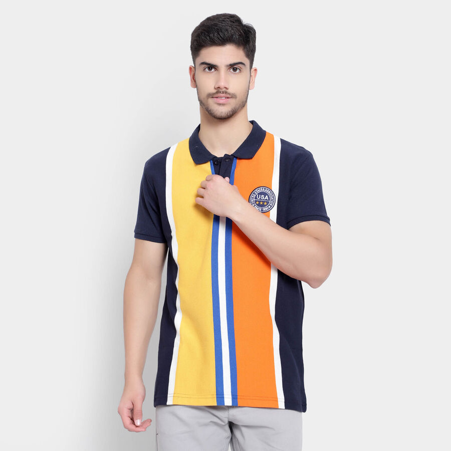 Stripes Polo Shirt, Navy Blue, large image number null
