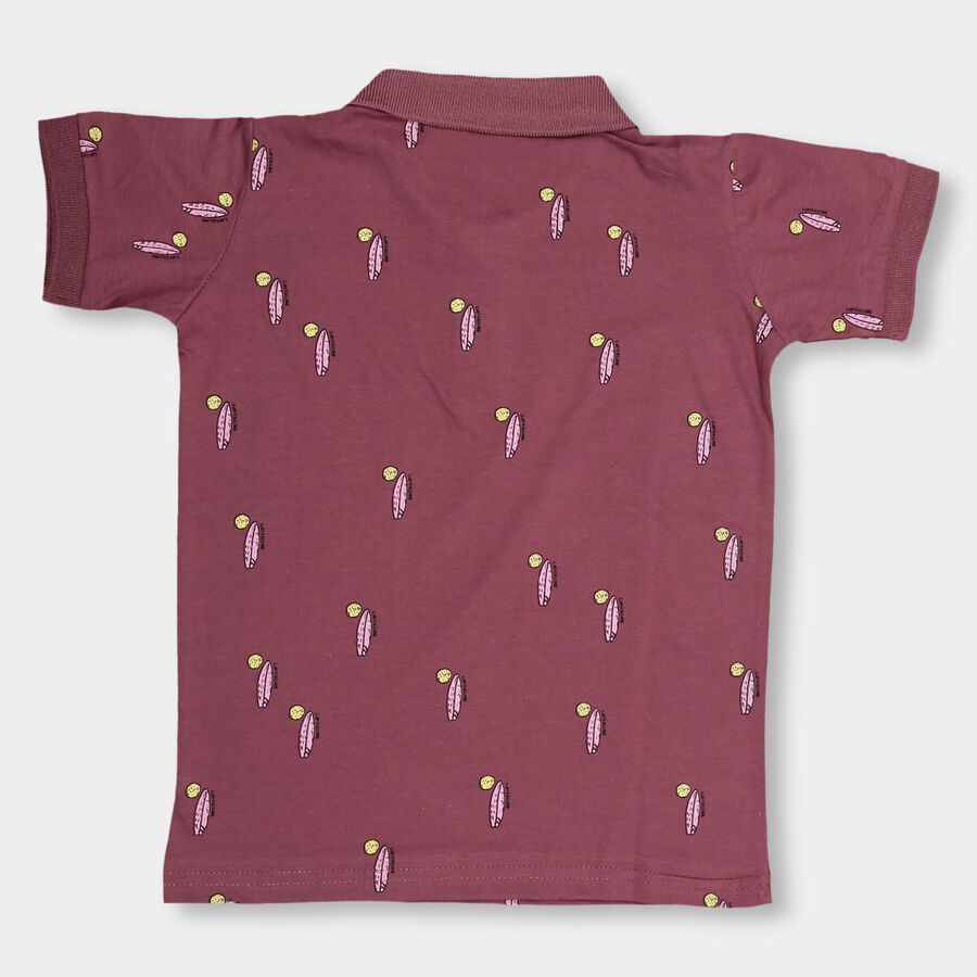 Boys' Deep Maroon Cotton Polo Neck Half Sleeve T-Shirt, Pink, large image number null
