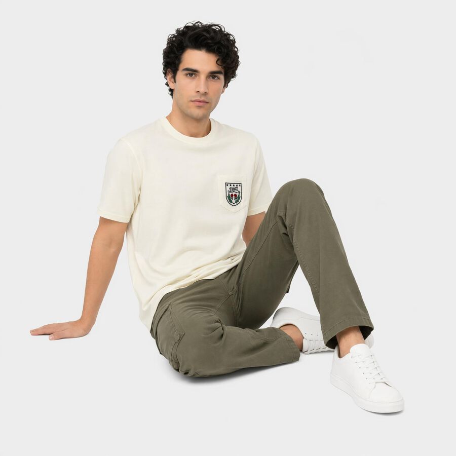 Men's White Round Neck Regular T-Shirt, White, large