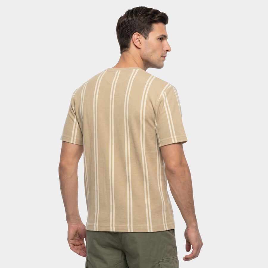 Men's Beige Round Neck Regular T-Shirt, Beige, large