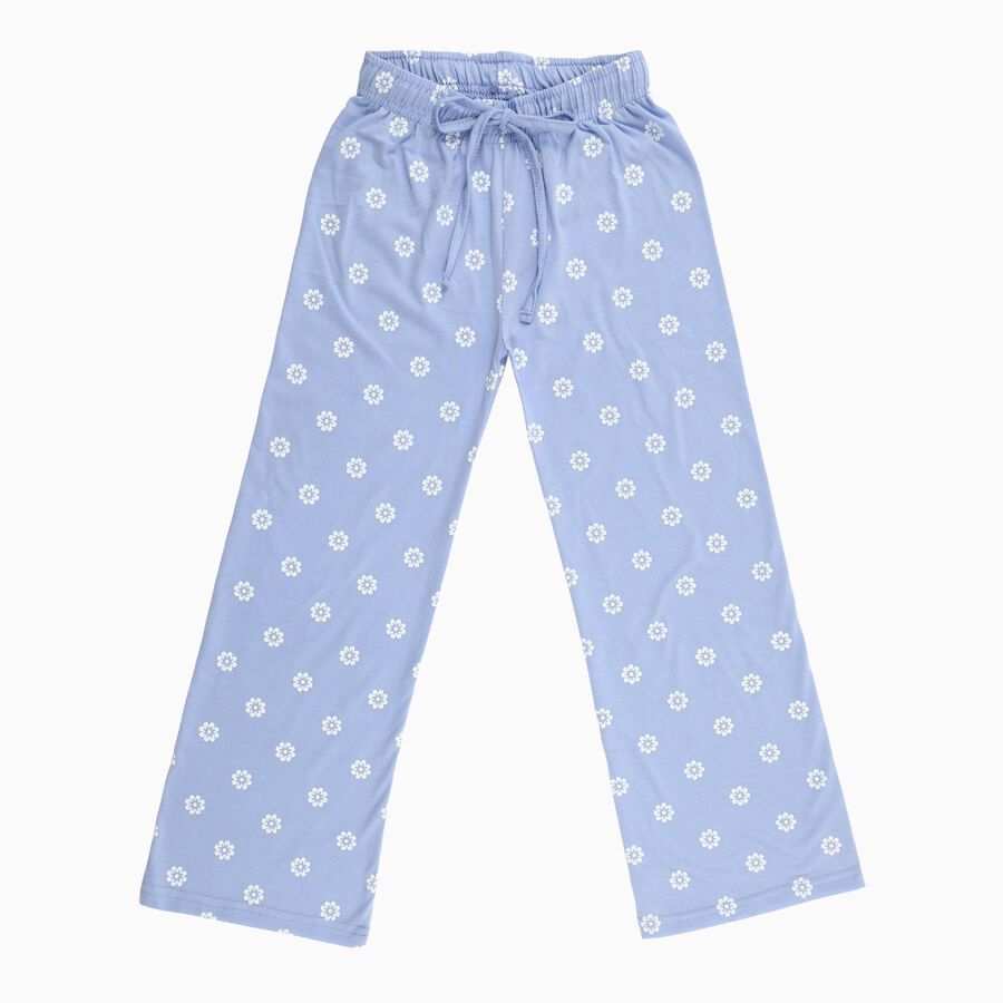 Girls' Light Blue Floral Printed Cotton Blend Pyjama, Light Blue, large image number null