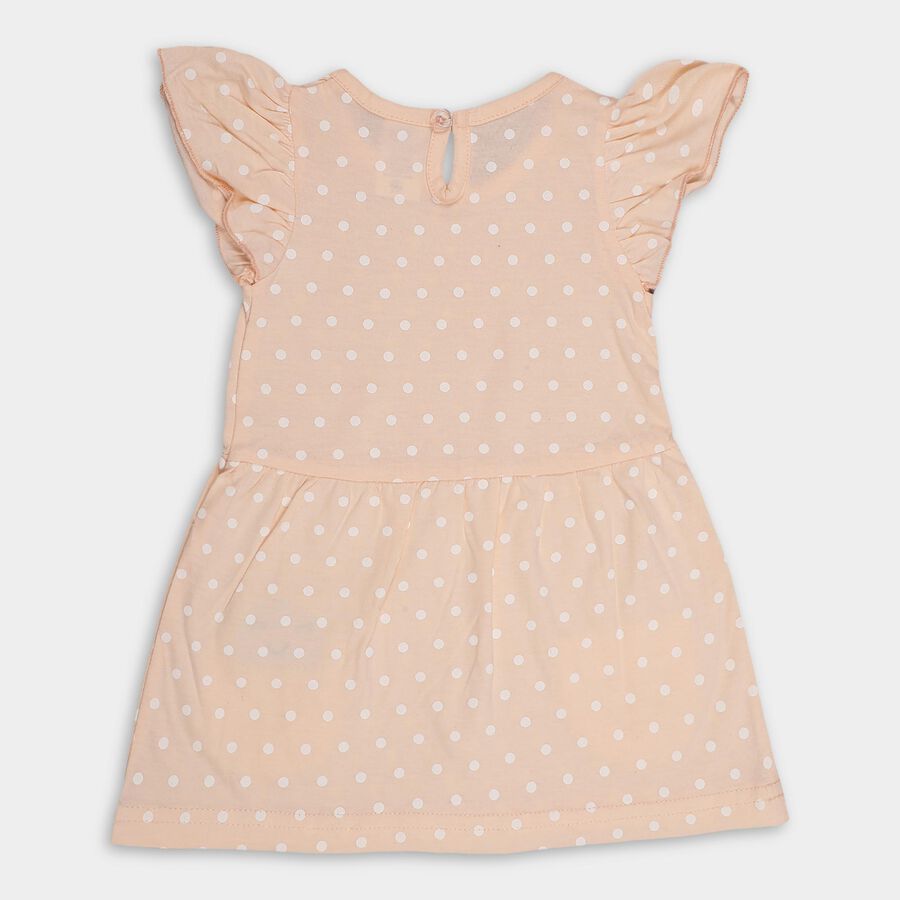 Infants' Light Peach Regular Fit Round Neck Polka Dot Frock, Peach, large image number null